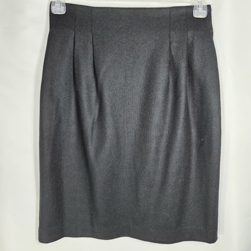 Requirements Black 100% Wool Fully Lined Back Slit Pleated Waist Skirt Size 10